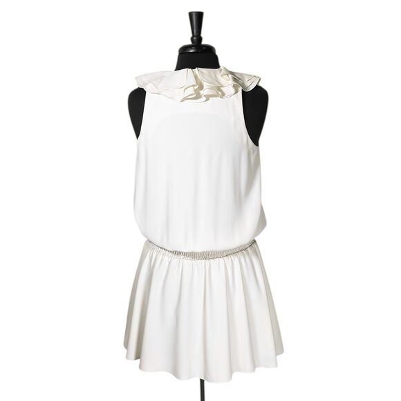 Amanda Uprichard Revolve Belle Kimmie Dress Ivory Keyhole Ruffle Smocked Mini S - Picture 2 of 9